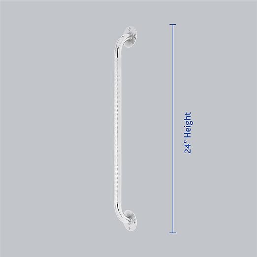Medline Knurled Chrome 24” Grab Bar for Shower & Bathtub, Independence & Ease of Movement — for Elderly, Handicapped or Seniors, 300 lb. Capacity, 1 Bar