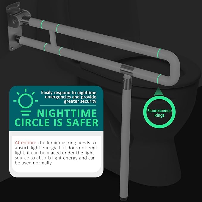 INNOLIFE Handicap Grab Bars Rails, 29.5 Inch Foldable Toilet Grab Bar Flip Up Safety Rails Anti-Slip Grip Shower Assist Aid Safety for Elderly Pregnant Women Disabled Bar, White