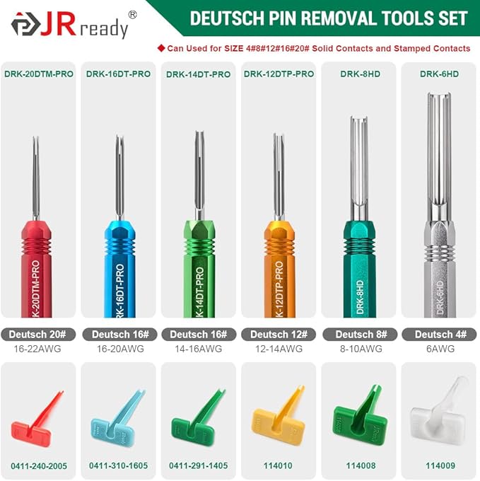JRready 25Pcs ST2173 Deutsch Connectors Tool Kit, ACT-HDT Crimp Tool for Deutsch Size 12#16#20# Solid Contact Connectors with Deutsch Pin Removal Tools Kit for 4#8#12#16#20# Contacts