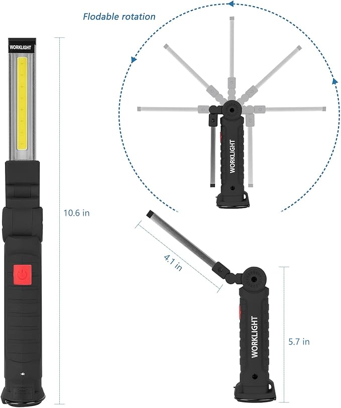 4 Pack LED Rechargeable Flashlights Work Lights,Vagocom Mechanic Tools Cordless Worklight with Magnetic Base 360°Rotate 5 Modes,Portable Emergency Light for Handmade,Automotive,Camping and Mens Gifts