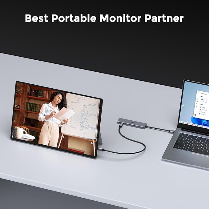 USB C Video Output Hub, Dual Monitor Docking Station Supports USB-C PD Monitor, Thunderbolt Splitter for Portable Screen, Video Output 4K@30-60Hz, 4 Port Gen2 10Gbps, PD 100W, with Type C Video Cable