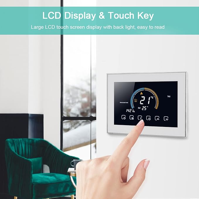 Fdit Smart Thermostat, Programmable Thermostat Voice APP Control with LCD AC 95‑240V with Power Failure Data Memory