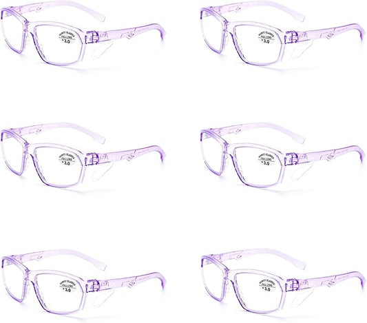 ProtectX Stylish Anti-Fog & Scratch-Resistant Safety Glasses With Readers, UV Protection Goggles, Anti-Impact Lightweight Glasses for Men＆Women Lilac Reading 3.0-6 Pack