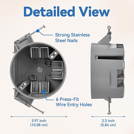 Round Electrical Box New Work, 20 Cu.in, UL Listed, 12-Pack