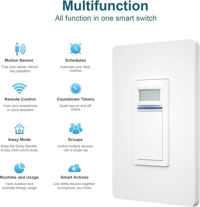 Nexete Smart Wi-Fi Motion Sensor Light Switch,Motion Detector PIR Infrared Motion for Alarm System & Smart Home Automation, Compatible with Alexa & Google Assistant (Sensor Switch 1-Pack)