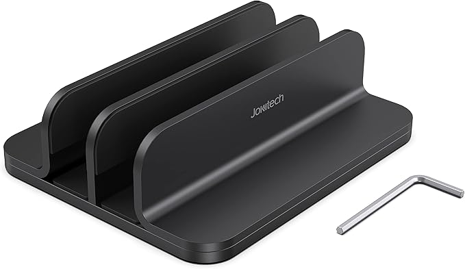 Dual Aluminum Vertical Laptop Stand Organizer, Sturdy Notebook Computer Holder Stand Compatible with New Liquid Retina XDR Apple MacBook Air/Pro, Mac mini and iPad Pro - Black