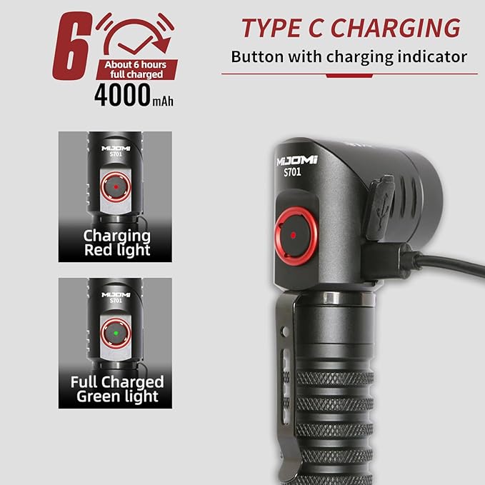 Flashlight, Rechargeable Flashlight with 1300 High Lumen Dual Modes Spotlight and Floodlight, 90 Degree Swivel Head with Magnet Max 22H Runtime, for Work, Repair, Emergency S701