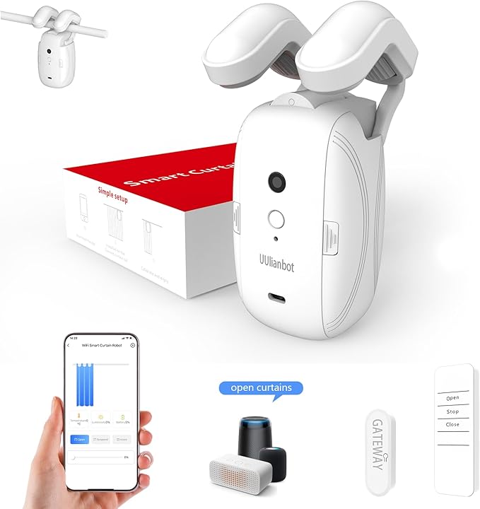 Automatic Curtain Opener - Electric Curtains with Remote Smart Curtain Opener Electronic for Roman Rails, Bluetooth Curtains Opener with App/Timer, Compatible with Alexa and Google Home