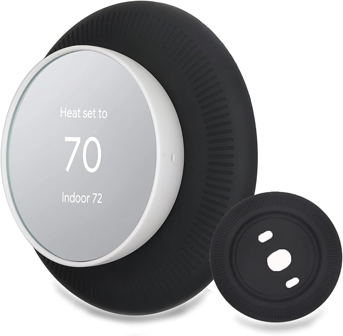 Miimall Compatible for Google Nest Thermostat Trim Kit, Fingerprint Silicone Nest Thermostat Wall Plate Cover/Mount/Bracket/Holder/Backplate, for Google Nest Thermostat Accessories-Black