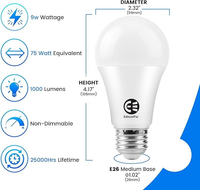 A19 16-Pack LED Light Bulbs, E26 Base 75W Equivalent 950lumens 2700K Warm Soft White Light, Non-Dimmable 9W 25000Hrs Indoor (A19 Count of 16)