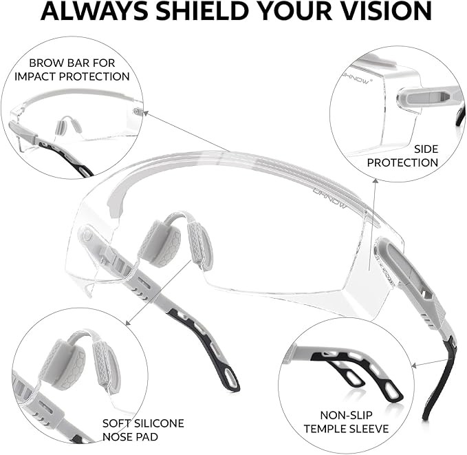 UKNOW Safety Glasses Over Eyeglasses, Anti Fog Safety Goggles ANSI Z87.1, Adjustable Protective Eyewear