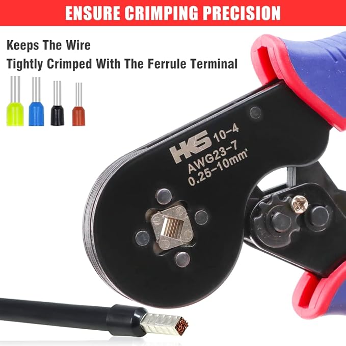 HKS Ferrule Crimping Tool Kit - Square Ferrule Crimper Plier (AWG 23-7) with Wire Stripper & 1900pcs Wire End-Sleeves Terminals Kit