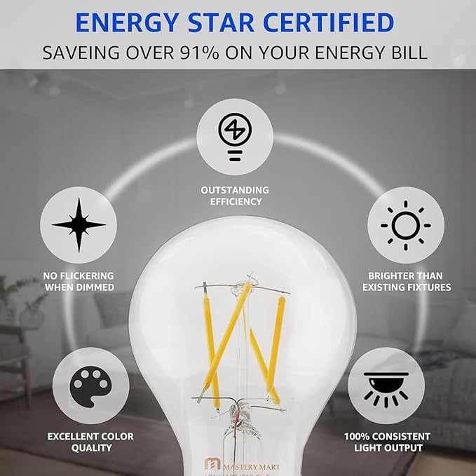 MASTERY MART 30 Pack E26 LED Bulb 40 Watt Equivalent Light Bulbs, Efficient 5W, Dimmable, 450 Lumens, 4000K Cool White Classic Clear Glass A19 LED Filament Bulb