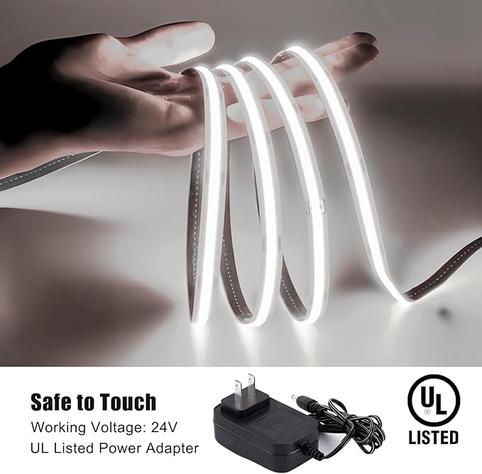 COB LED Strip Lights 5760LEDs, 40FT 6500K Dimmable Cool Light Bright LED Lights for Bedroom Counter Under Cabinet Kitchen