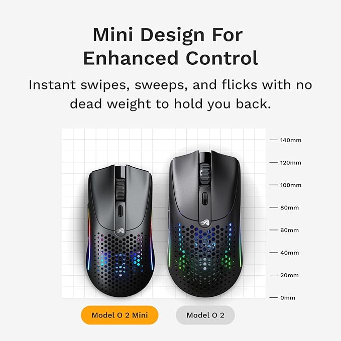 Glorious Model O 2 Mini Wireless Gaming Mouse: Superlight 57g, up to 210hr Battery, Dual Wireless 2.4GHz and Bluetooth 5.2, 26K Optical Sensor, 80M Clicks, 6 Programmable Buttons, FPS Mouse, Black