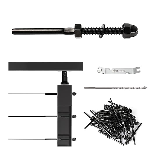 Muzata 60 Pack 1/8" Black Cable Railing Hardware Kit Hand Swage Threaded Stud Tensioner for 2x2 Metal Post T316 Stainless Steel Deck Cable Railing System CR23