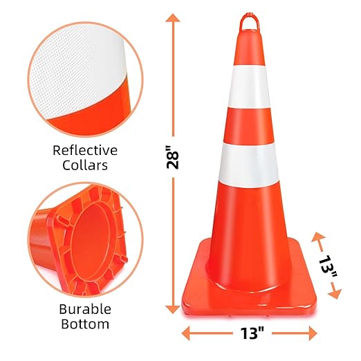 Traffic Cones 28 inch Orange 12 Pack with Reflective Collars Fit Parking Lot,Driveway Road Traffic Control Construction Safety Cones