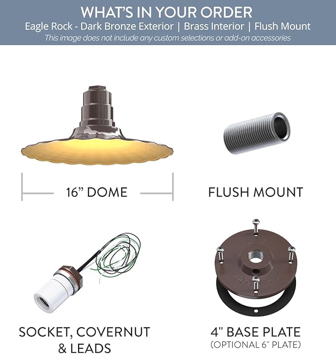 Steel Lighting Co. Eagle Rock Pendant | Ceiling Mounted Light | 16 inch Radial Wave | Flush Mount | Heavy Duty Steel Retro Farmhouse Style Made in America | Dark Bronze Exterior/Brass Interior