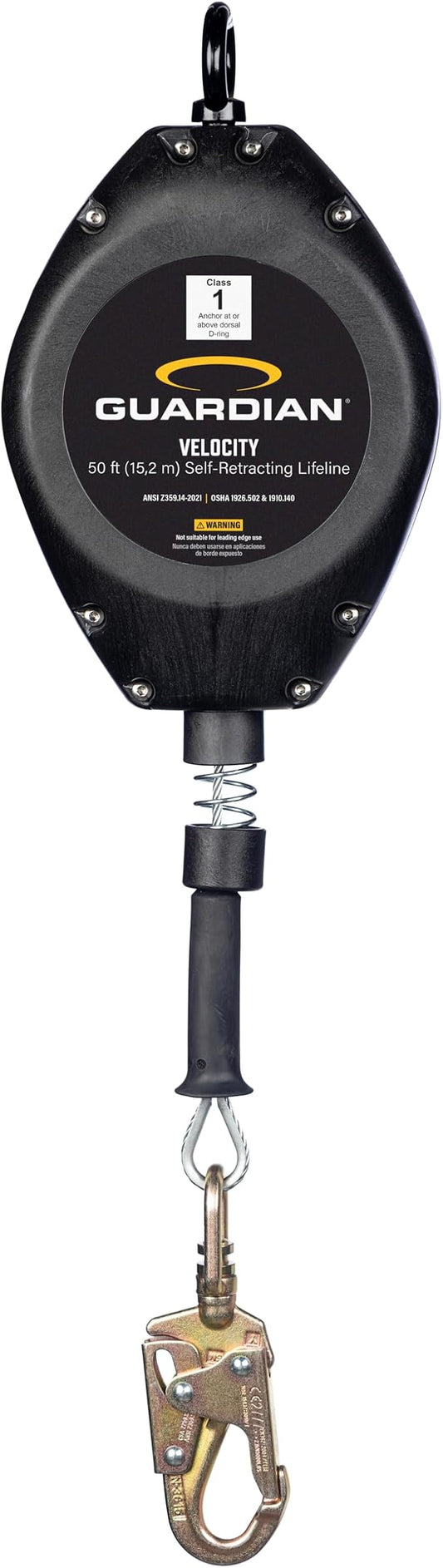 Guardian 42003 Velocity Class 1 Cable Self-Retracting Lifeline (SRL) with Carabiner | 50 ft | Class 1 | ANSI and OSHA Compliant