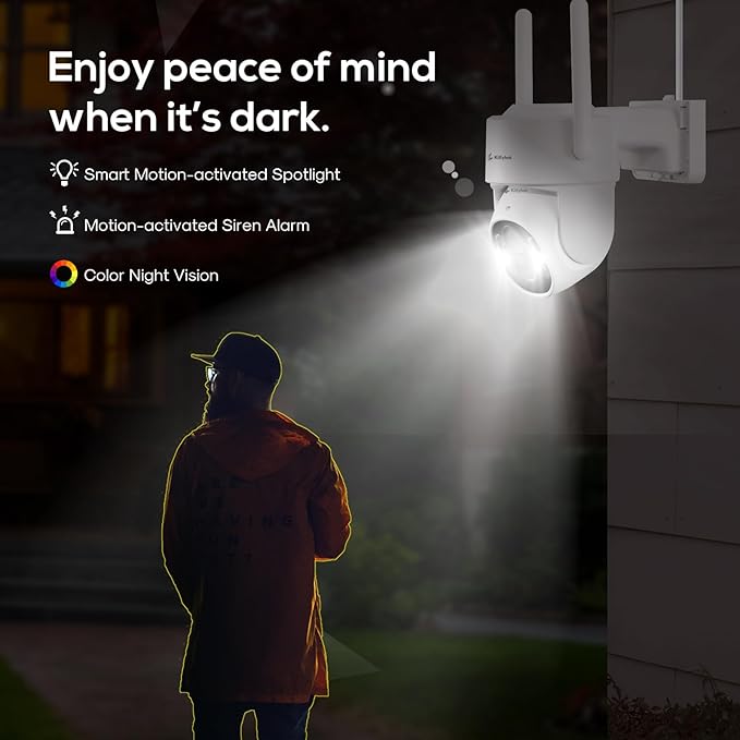 Kittyhok PTZ Security Camera Wireless Outdoor System | 8pcs 2K Wireless Outdoor Security Camera with 360° View, auto Tracking, Human Detection, and Spotlight | 10CH NVR, 500GB HDD for 24-7 Recording