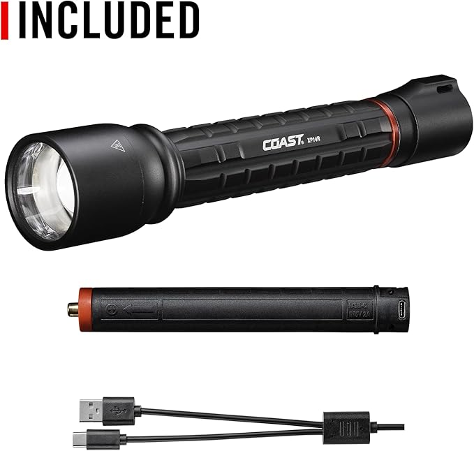 Coast XP14R 4500 Lumen USB-C Rechargeable LED Flashlight with Slide Focus® and Pure Beam® Focusing Optic, 5 Light Modes