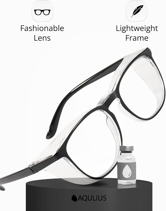 Aqulius 2 Pack Stylish Safety Glasses Goggles, Scratch Resistant, Safety Glasses for Women, Blue Light, Glasses for Nurses