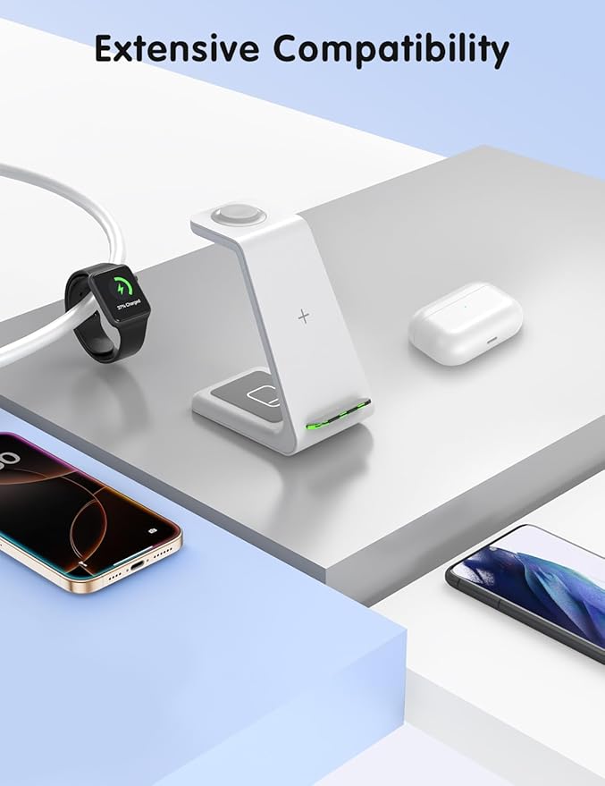 JoyGeek 3 in 1 Wireless Charging Station for Apple, Wireless Charger Stand for iPhone 16/15/14/13/12/11/SE/X/8 Pro Max Plus Mini, Charging Dock for Apple Watch Ultra/8/SE/7/6/5/4/3, AirPods Pro 2/3/2