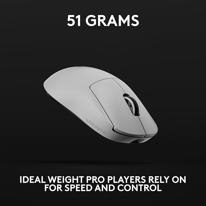 Logitech G PRO X Superlight 2c Wireless Gaming Mouse, 51 g pro-Grade Compact Mouse with 5 programmable Buttons, USB-C Charging, 44K DPI Sensor, up to 8 kHz Polling for PC/Mac - White