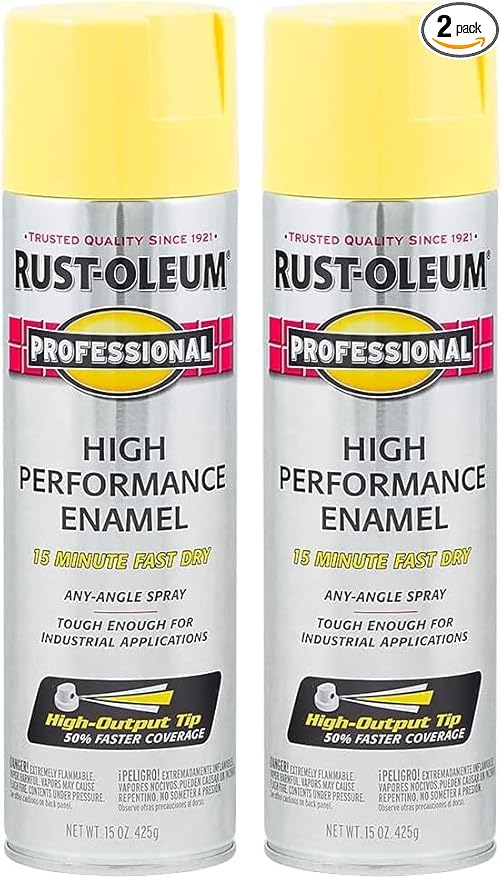 Rust-Oleum 7543838 Professional High Performance Enamel Spray Paint, 15 Oz, Gloss Safety Yellow (Pack of 2)