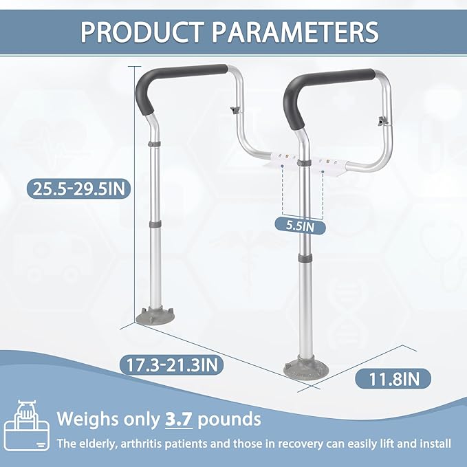Toilet Safety Rail for Seniors, Toilet Grab Bars for Seniors and Disabled, Toilet Handles for Elderly with Adjustable Width and Height, 350 lb Weight Capacity, FSA/HSA Eligible (White)