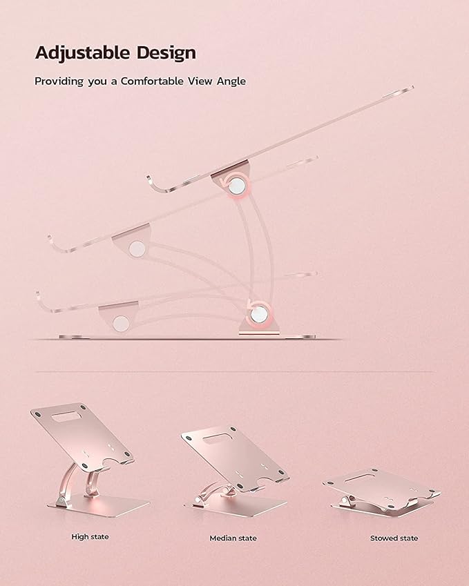 Nulaxy Fully Adjustable Laptop Stand for Desk, Dual Foldable Aluminum Computer Riser with Heat-Vent, Ergonomic Notebook Holder Portable Office Accessories Compatible with All 10-17" Laptops, Pink