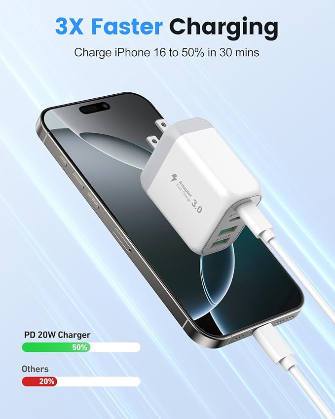 40W USB C Charger Block, 2-Pack 4-Port Fast Charging Block Power Adapter, Dual PD & QC Type-C Multiport Wall Charger for iPhone 16 15 14 13 12 11 Pro Max, Samsung, Tablets