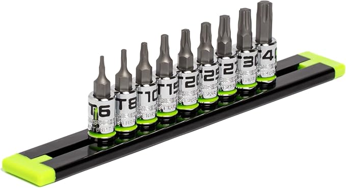 GRIPEDGE Tools | 9PC RPT Star Driver Set | Sizes T6 - T40 | 1/4'' Drive | Made With S2 Steel | Includes Premium Aluminum Socket Rail |