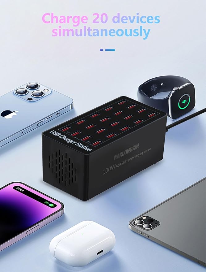 Charging Station, 100W20Port USB Charging Station, Multiple USB Charger Station, Charging Station for Multiple Devices, Multi USB Charging Station, Chargers for Multiple Devices