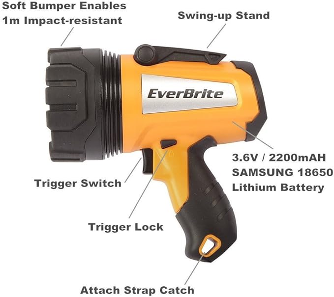 EverBrite LED Rechargeable Spotlight Flashlight 1000 Lumens Dimmable Ultra-Bright Outdoor Light