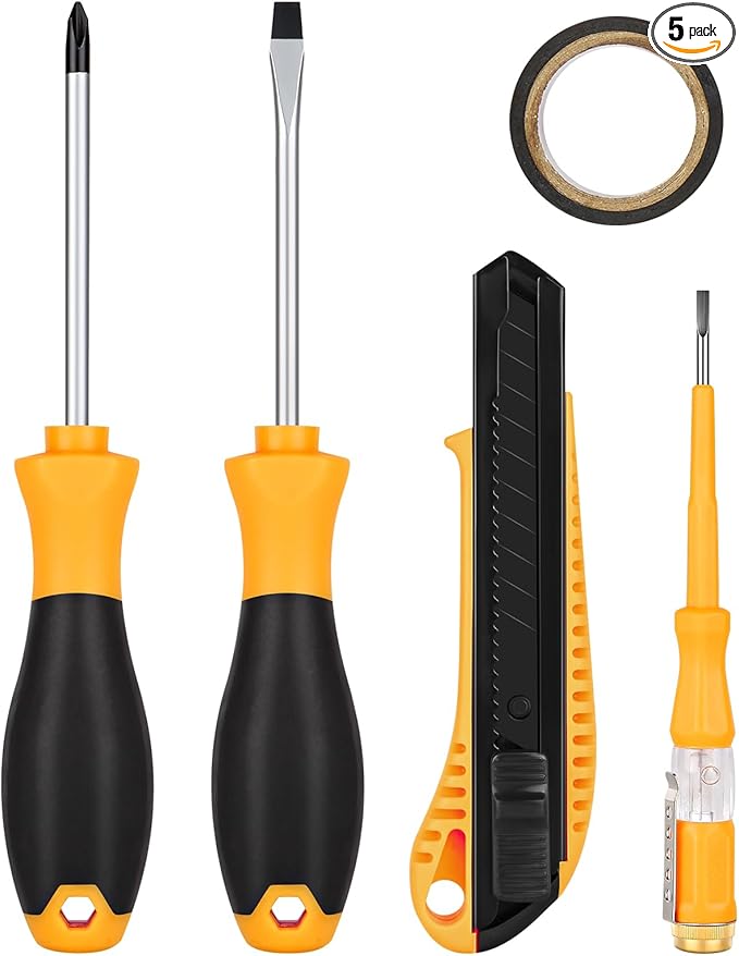 5pcs General Household Tool Set, Includes Crosshead Screwdriver, Flat-head Screwdriver, Electrical Pen, PVC Tape, Suitable for Daily Use