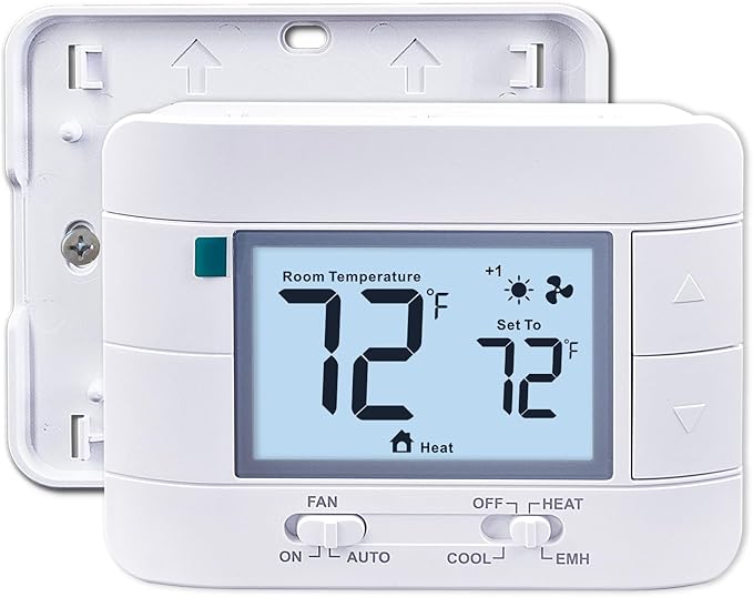 2 Heat/ 1 Cool Non-Programmable Thermostat for Home Heat Pump System and Conventional Single-Stage System, with Room Temperature & Humidity Monitor (White Backlit Screen)