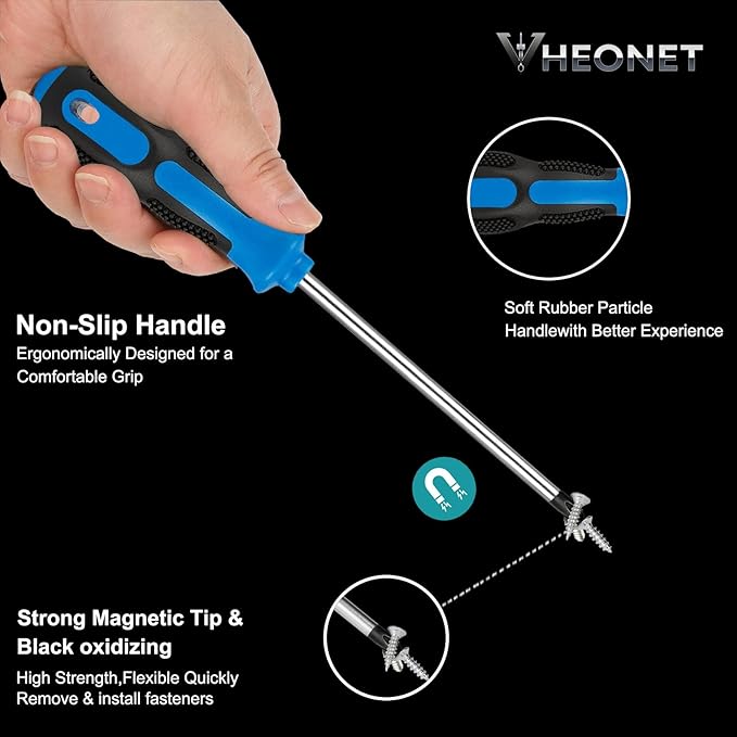 Magnetic Screwdriver Sets 6 PCS,Screwdriver Set with Bag,Flat Head Phillips Screwdriver, Non-Slip Cushion Grip for Repair Home Improvement,Blue & Black