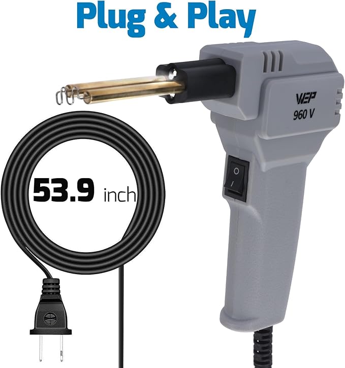 WEP 960-V Grey Plastic Welder Kit 110V with LED Lights with 200 Hot Staples and Pliers for Car Bumper Plastic Welding, Plastic Gas Tank Repair, a Great Automotive Tools for Mechanics