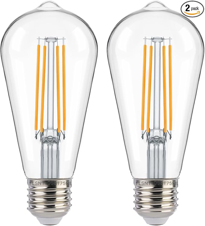 FLSNT Dusk to Dawn Outdoor Sensor ST19 LED Light Bulb, 8W (100W Eqv.), 1400LM,Vintage Filament E26 Base, Auto On/Off Photocell Automatic for Energy-Efficient Outdoor Lighting, 2700K Soft White, 2Pack