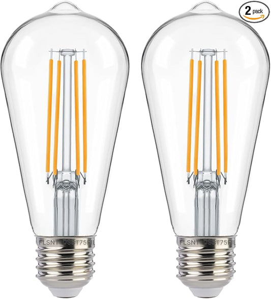 FLSNT Dusk to Dawn Outdoor Sensor ST19 LED Light Bulb, 8W (100W Eqv.), 1400LM,Vintage Filament E26 Base, Auto On/Off Photocell Automatic for Energy-Efficient Outdoor Lighting, 2700K Soft White, 2Pack