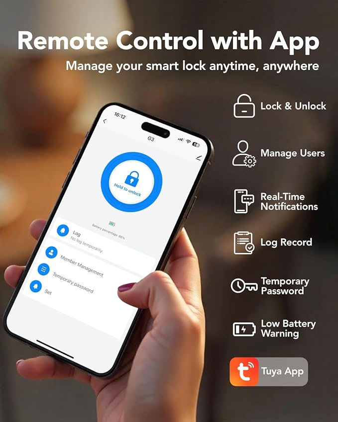 Devo G3 Fingerprint Smart Door Lock, Keyless Entry Door Lock, App Control, Smart Locks for Front Door, Smart Deadbolt Lock, Built-in Wi-Fi, Touchscreen Keypad, 8 Months Battery, IP54 Waterproof
