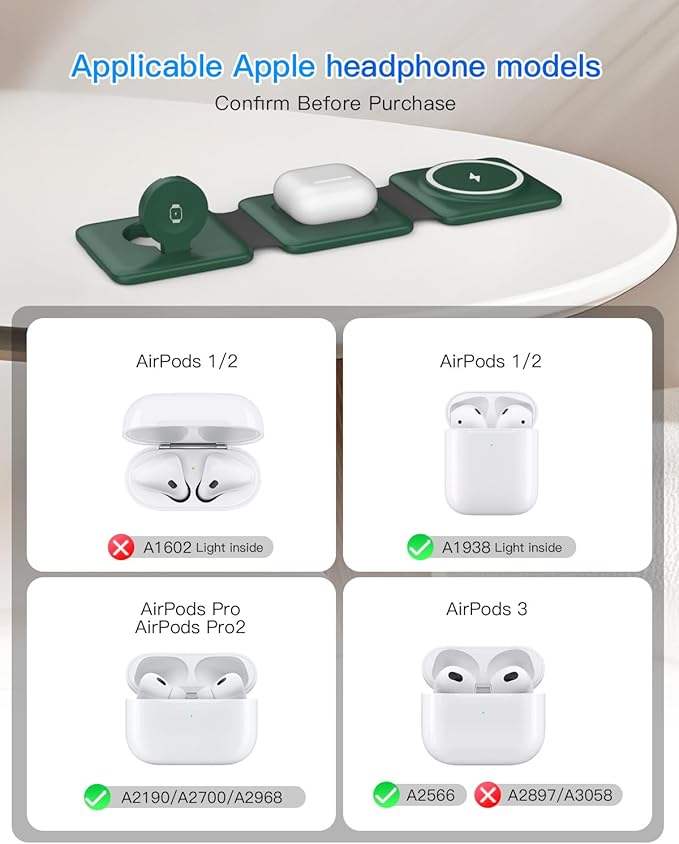 3 in 1 Wireless Charger for iPhone - Foldable Charging Station Travel Charging Dock Compatible with iPhone 16 15 14 13 12 Pro Max Plus Watch & Airpods