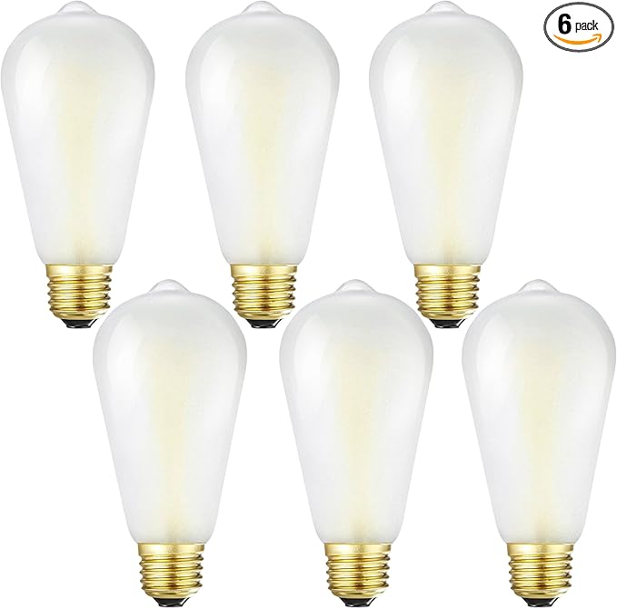 E26 Frosted LED Edison Bulbs, Soft White 3000K,8W Equivalent 75W,850LM,AC120V, ST58 Vintage Edison Bulbs,Dimmable Antique LED Filament Bulbs, Pack of 6