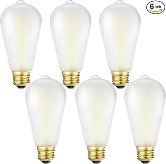 E26 Frosted LED Edison Bulbs, Soft White 3000K,8W Equivalent 75W,850LM,AC120V, ST58 Vintage Edison Bulbs,Dimmable Antique LED Filament Bulbs, Pack of 6
