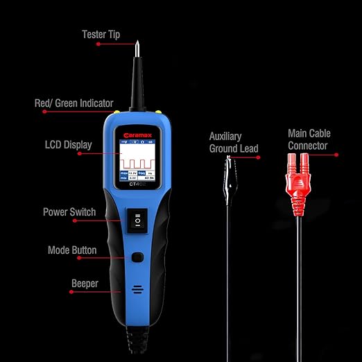 Automotive Power Circuit Probe Tester 12-24V Trailer Light Tester with 0.7mm Non-Piercing Probe Kits&40FT Cord Resistance&Duty Cycle Digital Multimeter Short&Open Finder Diode Diagnostic Tool