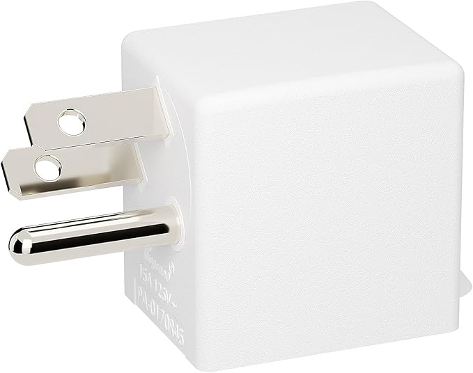 90 Degree Adapter Right Angle USA 3-Prong Male-Female Adapter,90 Degree Angled USA Male Female Power adapter, 5-15P to 5-15R Direction Changer Space Save Adapter White PA-0170R45W