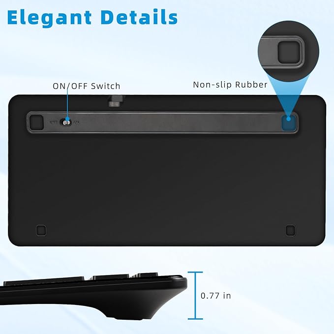 Bluetooth Keyboard, Ultra-Slim Wireless Keyboard for iPad, Rechargeable Ergonomic Computer Keyboard for iOS, Android, Windows PC Tablets Phone, Black