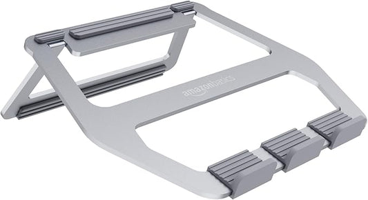 Amazon Basics Aluminum Portable Foldable Height Adjustable Support Stand for Laptops up to 13", Silver