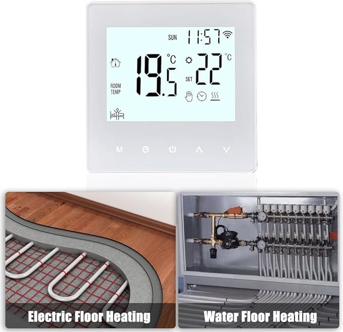 Smart Tuya WiFi Thermostat 16A Digital Programmable LCD Display Underfloor Heating Temperature Controller Digital Intelligent Wall Thermostat for Electric Heating